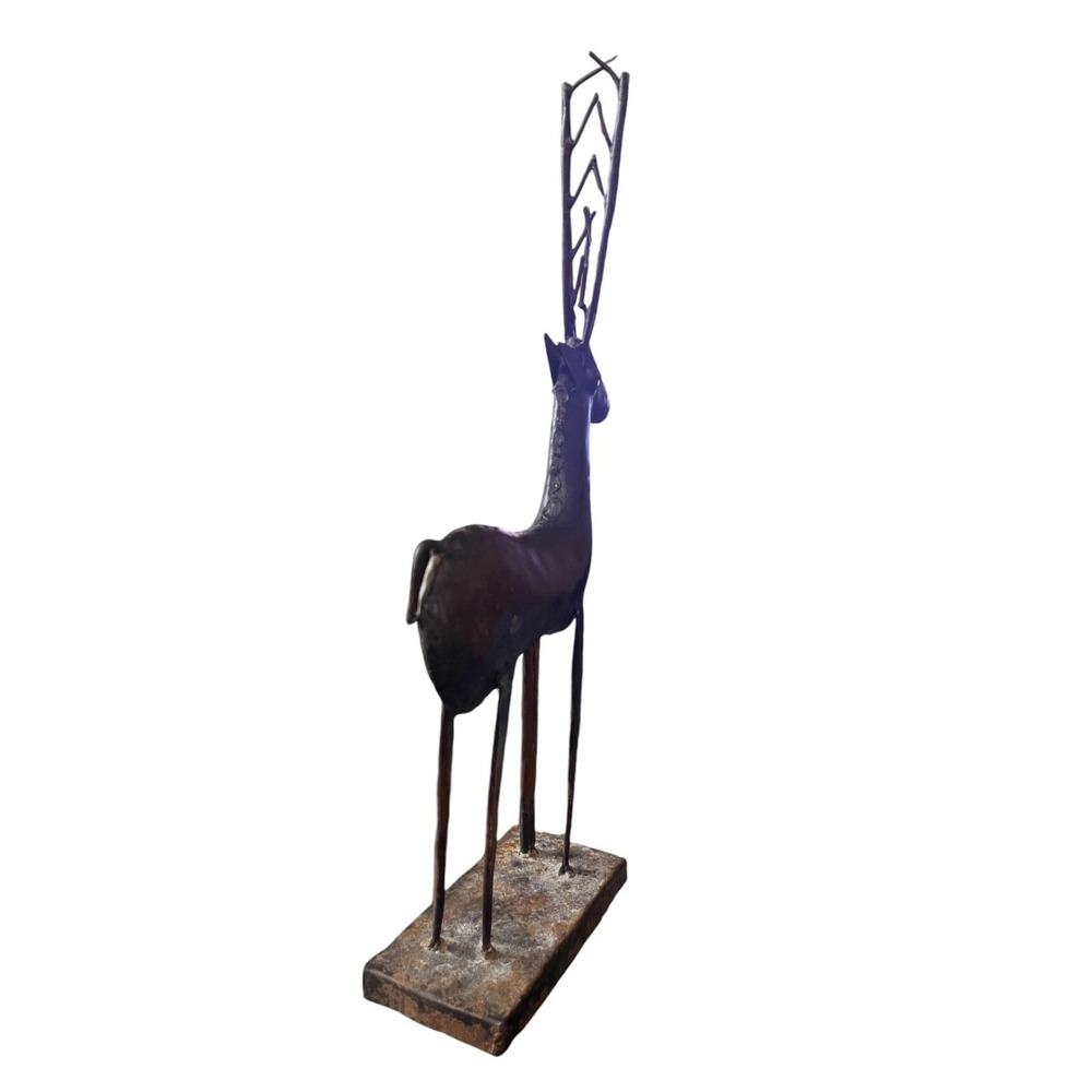 Vintage 18" Tall Rustic Metal Antelope Sculpture figure freestanding folk art - Picture 4 of 6